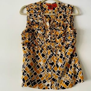 Tory Burch Silk Sleeveless Printed Ruffle Blouse 6